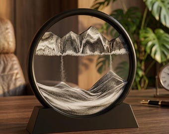 Modern Desk Art with Colorful Sand, Round Glass Art Piece for Calming Decor