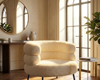 White Cozy Reading Nook Chair – Modern Minimalist Furniture Home Seating, Boucle Accent
