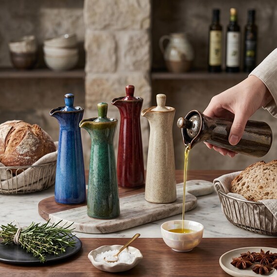 Japanese Ceramic Olive Oil Bottle, Countertop Decor, Housewarming jar