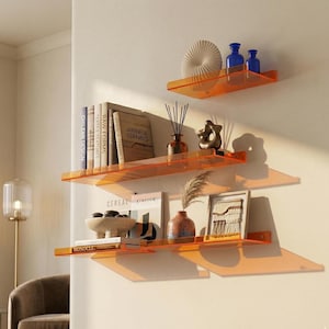 Farbenfrohes schwebendes Regal aus Acryl, moderne Wandleiste, bohrfreier Organizer, minimalistisches Display