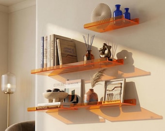 Colorful Acrylic Floating Shelf, Modern Wall Ledge, Drill-Free Organizer, Minimalist Display