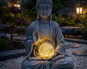 Meditating Buddha Solar Light Statue – Zen Garden Sculpture, Spiritual Figurine, Resin Home Decor