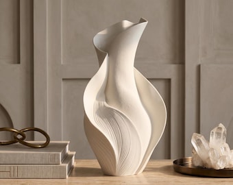 Jarrón de cerámica minimalista: estilo escandinavo, escultura abstracta, ideal para exhibir flores secas.