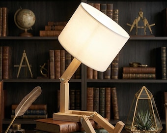 Handmade Wooden Sitting Figure Lamp | Office desk light, Natural Wood Nightstand Decor