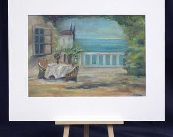 Ontsnap naar de stille zee | Origineel oliepastelschilderij | Middellandse Zeegezicht | Op de Provence geïnspireerde muurkunst