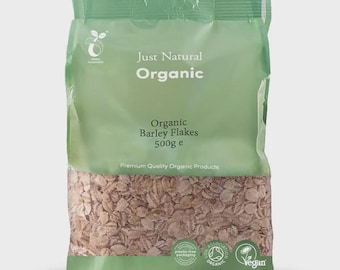 Organic Barley Flakes 500g | Whole Grain Cereal for Porridge, Breakfast, Baking