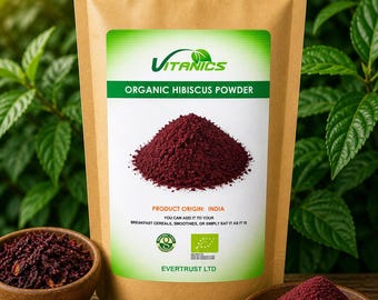 Hibisco orgánico en polvo / Polvo de flor natural para té, batidos y repostería.