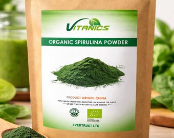 Espirulina orgánica en polvo / Superalimento verde puro / Polvo de algas vegetales naturales para una rutina diaria de bienestar