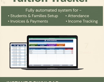 Complete Tuition Tracker | Student Attendance, Invoice, Income Manager | Excel Spreadsheet | Tutoring Tool |Tutor Planner | Digital Download
