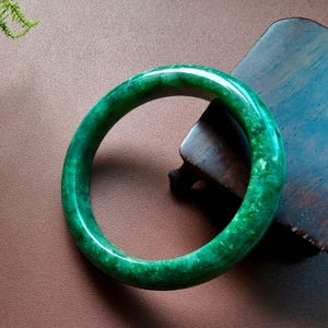 Vibrant Deep Green Type A Jadeite Bangle, Rich Emerald Green Ping An Bracelet