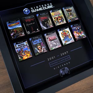 Cadre Mini Jeux GameCube – Top 10 Nintendo GameCube | Déco Gaming Rétro | Cadre 3D Gamer | Cadeau Gamer | Wall Art GameCube