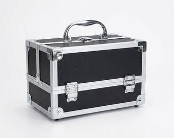 Lockable Aluminum Makeup Case With Mirror | Travel Cosmetic Organiser | Gift for Her Beauty Box