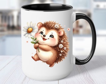 Cute Hedgehog Mug Hedgehog Lover Cup Animal Lover Mug Animal Lover Gift Hedgehog Gift Nature Lover Mug Cute Flower Hedgehog Coffee Cup