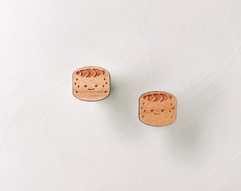 Maki Stud Earrings -  Cherry Wood