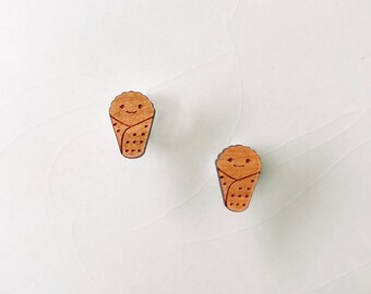 Temaki Stud Earrings -  Cherry Wood