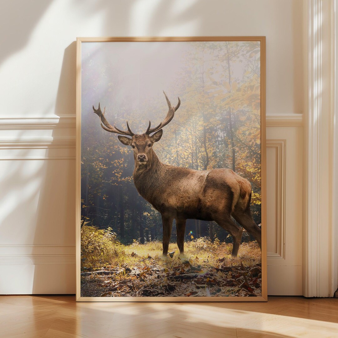 Majestic Forest Deer Poster Print - Surreal Dawn Deer Wall Art - Forest ...