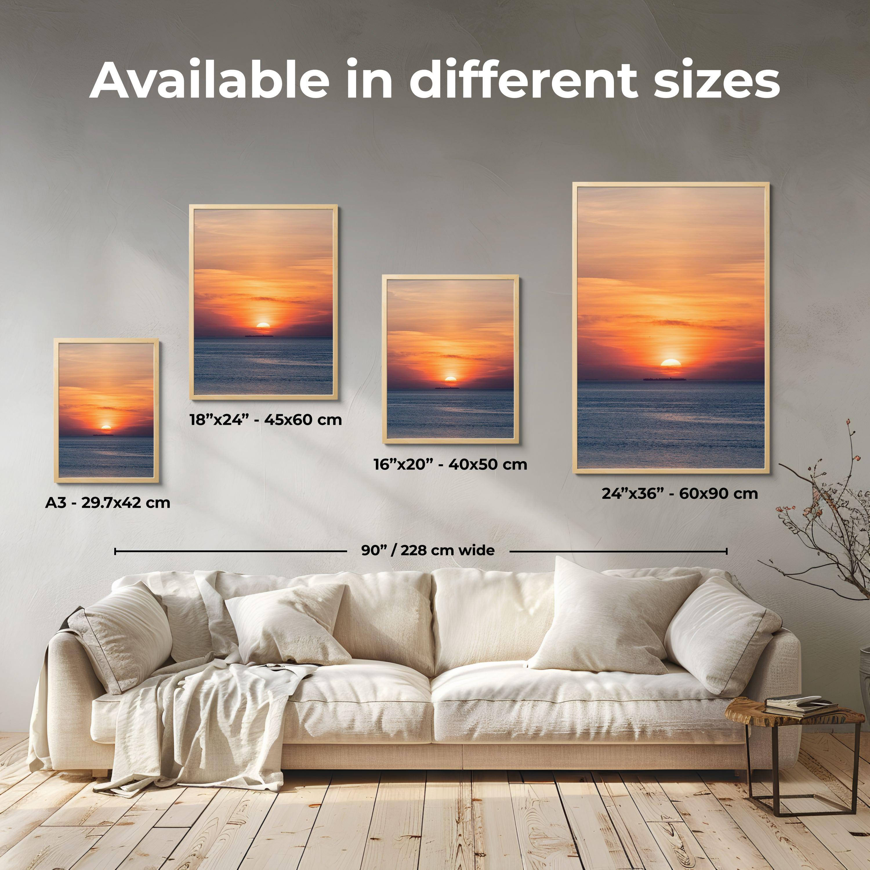 Ocean Sunset Landscape Poster Print - Horizon Silhouette Wall Art ...