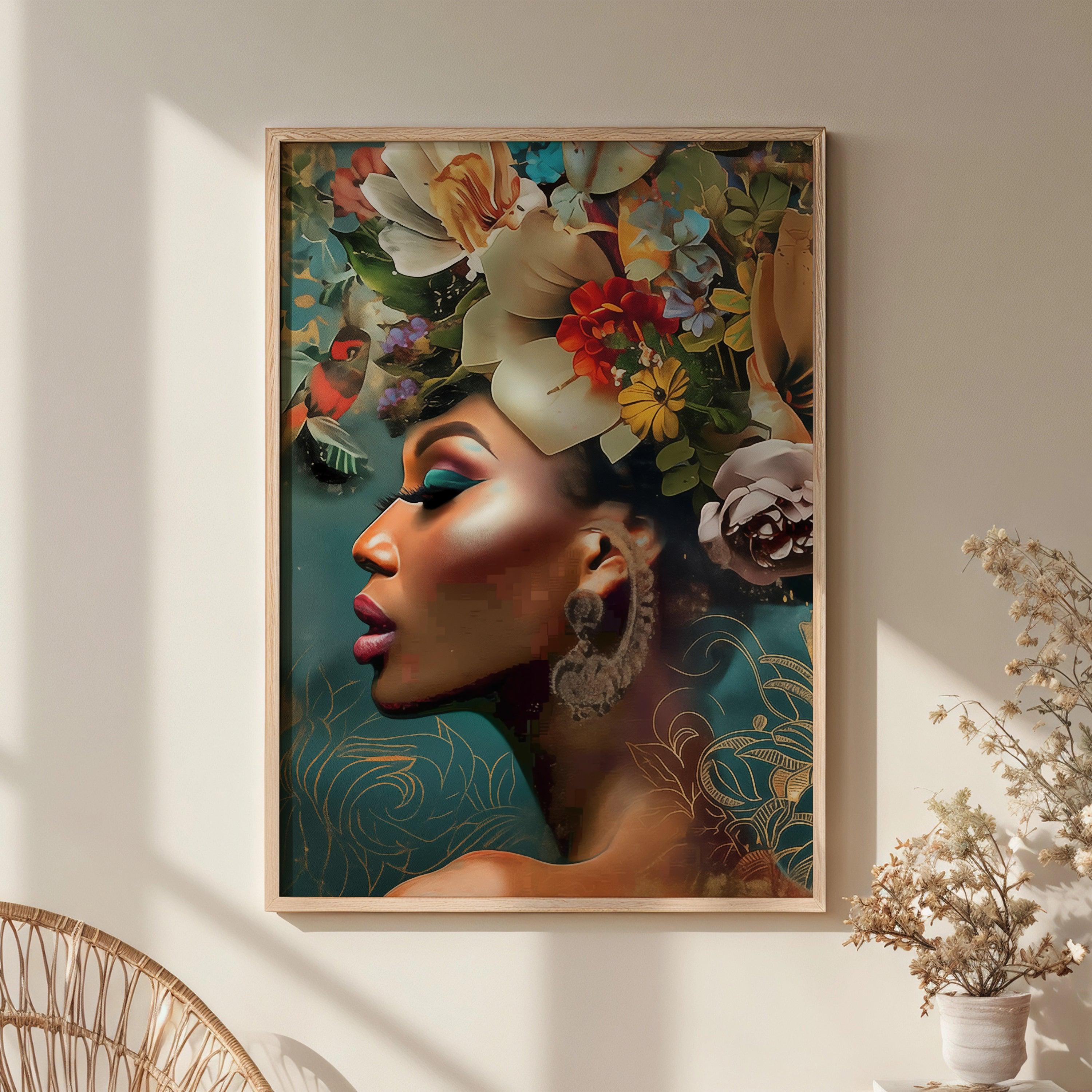 Floral Woman Portrait Poster Print - Beauty Wall Art - Artistic Pattern ...