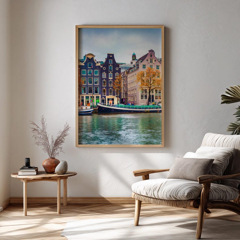Amsterdam City Landscape Poster Print - Canal Houses Wall Art ...