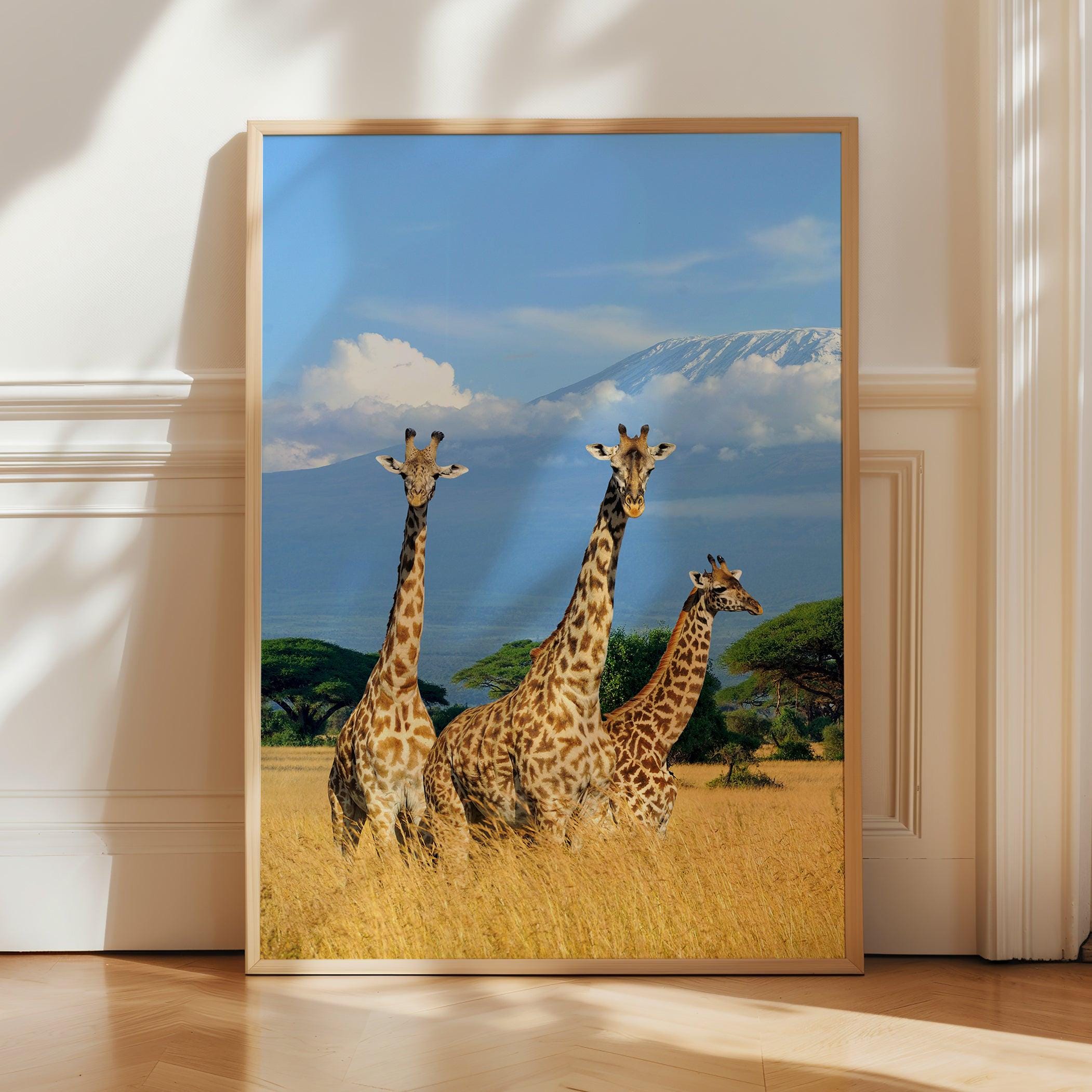 Giraffe Savanna Landscape Poster Print - African Wildlife Wall Art ...