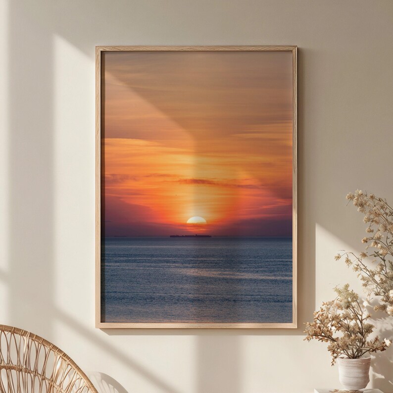 Ocean Sunset Landscape Poster Print - Horizon Silhouette Wall Art ...