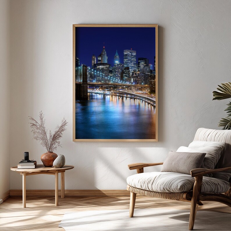 New York City Skyline Poster Print - Brooklyn Bridge Night Wall Art ...