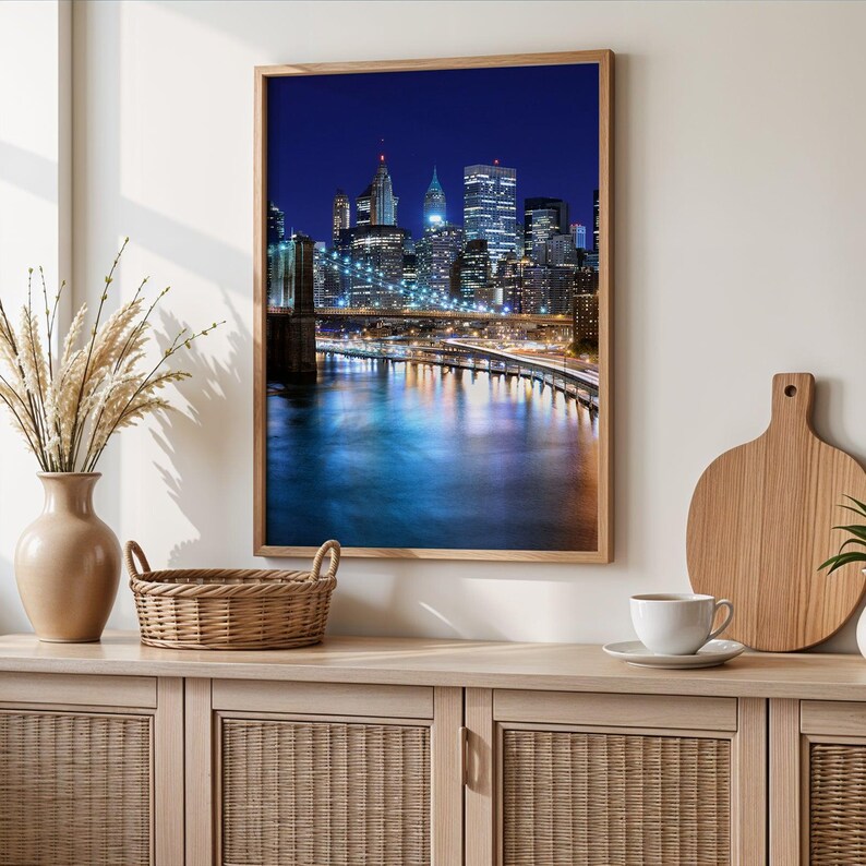 New York City Skyline Poster Print - Brooklyn Bridge Night Wall Art ...