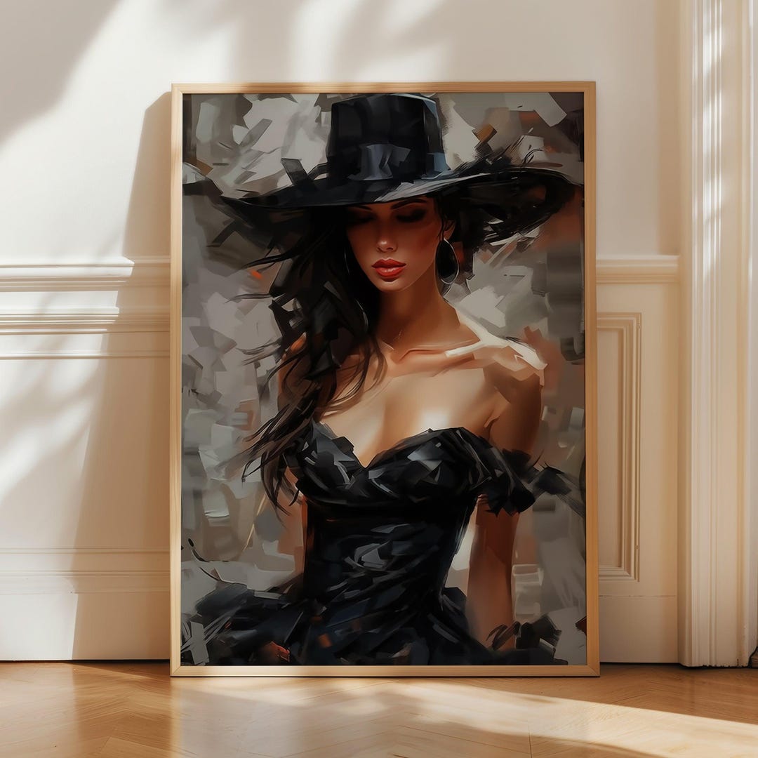 Woman Portrait Woman Poster Print - Wide Hat Woman Wall Art - Elegant ...