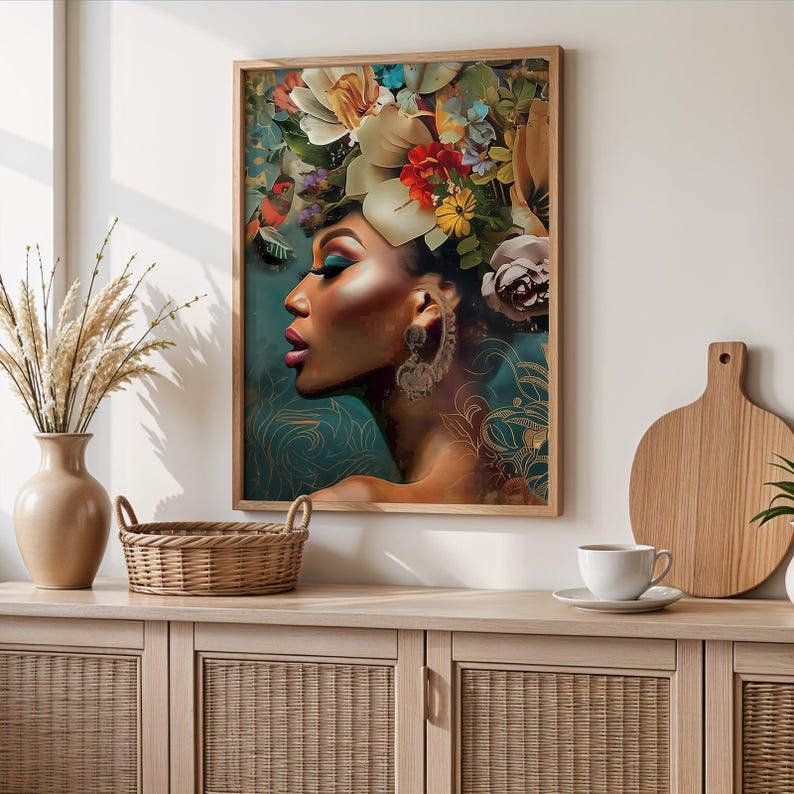 Floral Woman Portrait Poster Print - Beauty Wall Art - Artistic Pattern ...