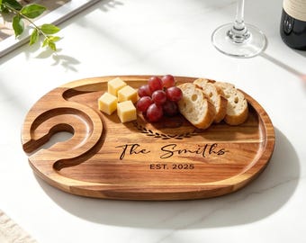 Personal Charcuterie Board, Personalized Wine Appetizer Plate with Glass Holder, Personalized Charcuterie board, Gift for friend, Host Gift