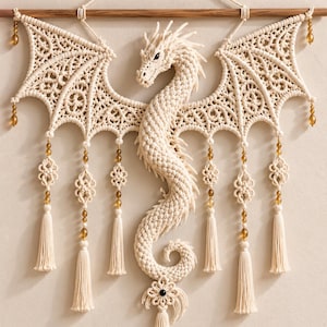 Crochet Dragon Wall Hanging Pattern PDF,3D Macrame Celestial Moon Dragon,Amigurumi Dragon,Fantasy Dragon Plush,Lace Wings,BohoHome Decor DIY