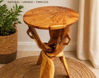 Mesa auxiliar de lujo hecha a mano en madera de enebro | Mesa auxiliar de madera natural | Decoración única para el hogar | Envíos a todo el mundo