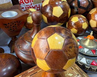 Huya Bola decorativa de madera hecha a mano, esfera de madera marroquí, decoración del hogar, bola de madera natural, varios tamaños