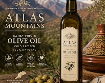 Moroccan Olive Oil from Atlas Mountains - Extra Virgin Cold Pressed Olive Oil - Natural Premium Gift