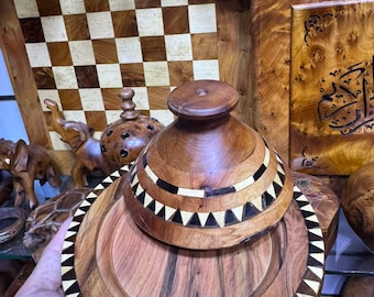 Handmade Moroccan Thuya Wood Tagine Authentic Berber Wooden Decor Natural Juniper Wood Artisan Gift Traditional Moroccan Craft