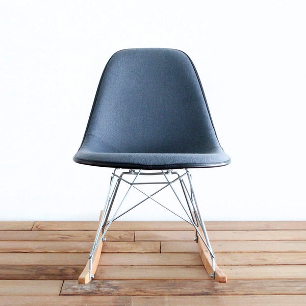 Classic Eames RSR - Smoke Blue Hopsack on Birch Rocking Base Chair