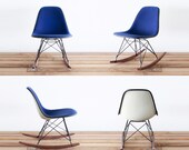 Classic Eames RSR - Navy Blue Hopsack on Walnut Rocking Base Chair