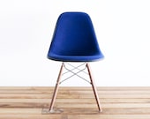 Classic Eames DSW - Navy Blue Hopsack on Walnut Dowel Base Side Chair