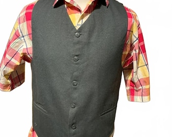 Chaleco liso gris oscuro estilo new wave vintage de los 80, talla mediana