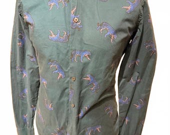 Paul Smith Blau Grün Tiger Print Herren Slim Fit Shirt