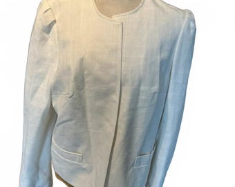 Blazer retrô branco vintage new wave dos anos 80, tamanho médio.