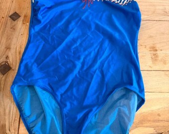 Vintage jaren 80 koningsblauw new wave badpak medium