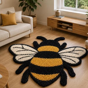 Tufted Bee Rug, Bumble Bee Carpet, Handmade Nursery Decor, Nature Inspired Floor Mat