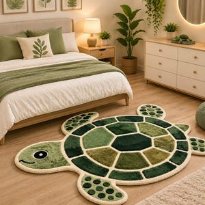 Alfombra de tortuga tejida a mano / Alfombra de peluche con forma de animal para la habitación de los niños y la decoración de la guardería.