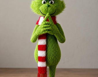 Patrón de ganchillo del personaje gruñón (PDF), muñeco amigurumi inspirado en El Grinch, tutorial de juguete festivo