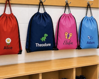 Personalised embroidered drawstring bag.