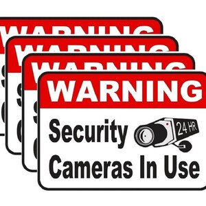 Security Cameras Warning Sticker Pack of 4 Anti Theft Signs