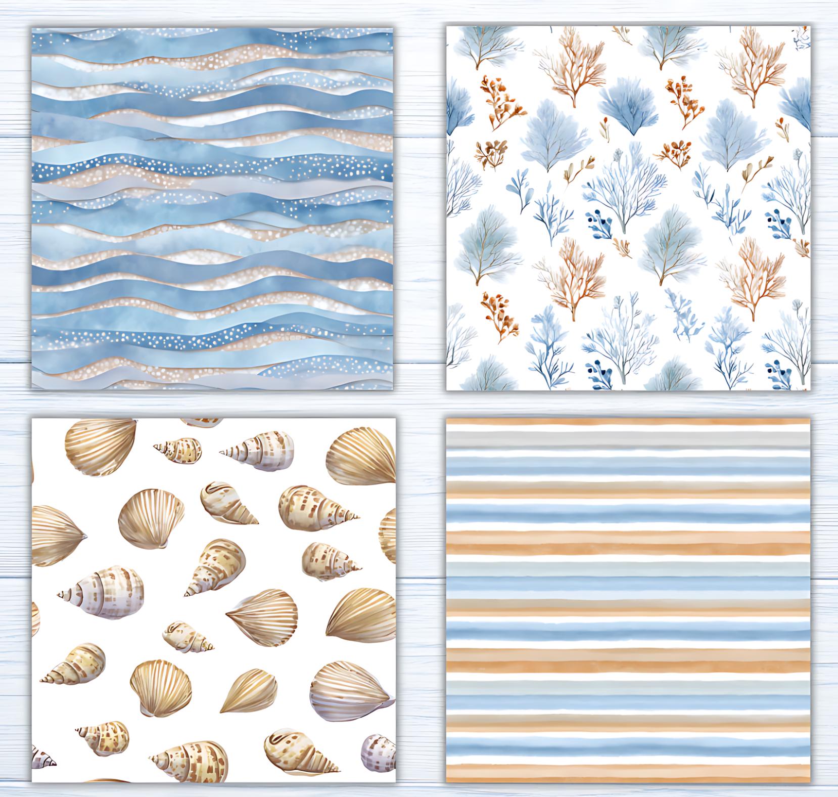Coastal Watercolor Digital Paper Pack, Nautical Scrapbook Backgrounds ...