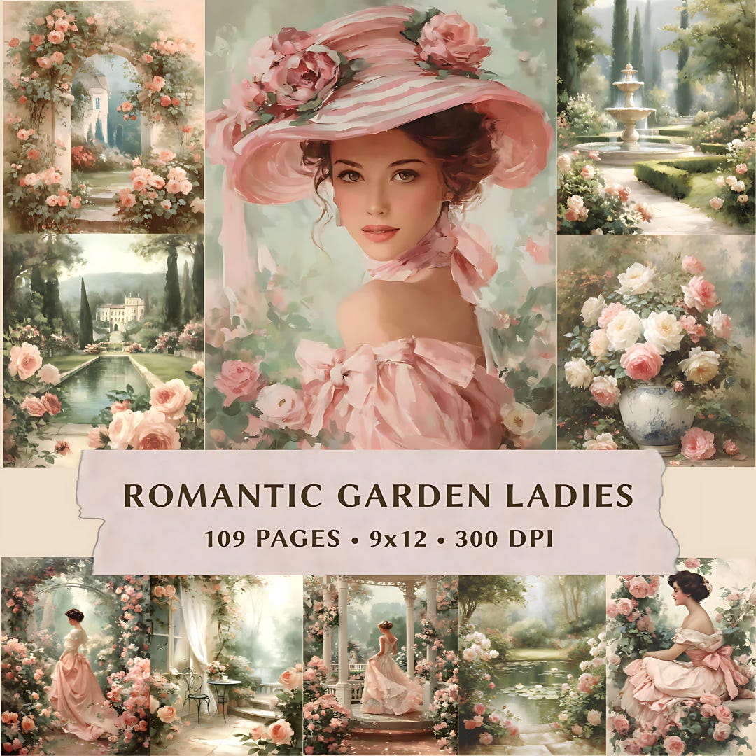 Romantic Garden Ladies Junk Journal Kit | Vintage Victorian Ephemera ...