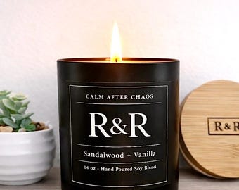 Vanilla Sandalwood Candle | Luxury Soy Candle | Masculine Home Scent | Black Jar Candle | Gift for Him | Relaxing Candle | 14 oz